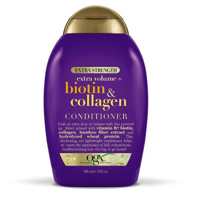  1. OGX Extra Strength Extra Volume + Biotin & Collagen Conditioner is the best drugstore product. 